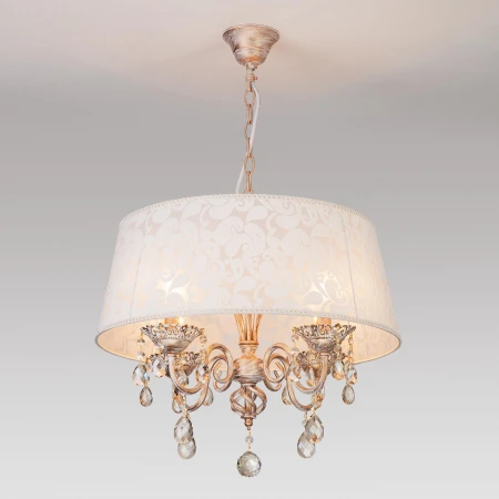 Люстра подвесная с хрусталем и абажуром Eurosvet 10008/4 белый с золотом
