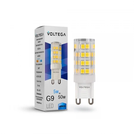 Лампа светодиодная Voltega G9 5W 4000К прозрачная VG9-K3G9cold5W 7186 Лампа светодиодная Voltega G9 5W 4000К прозрачная VG9-K3G9cold5W 7186