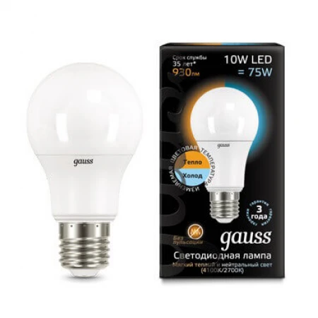 Лампа светодиодная Gauss E27 10W 2700-4100K матовая 102502110-T Лампа светодиодная Gauss E27 10W 2700-4100K матовая 102502110-T
