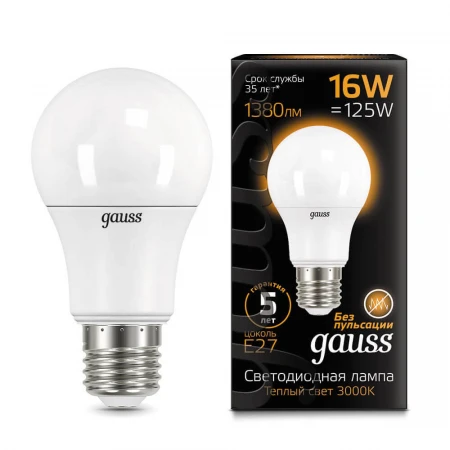 Лампа светодиодная Gauss E27 16W 3000K матовая 102502116 Лампа светодиодная Gauss E27 16W 3000K матовая 102502116