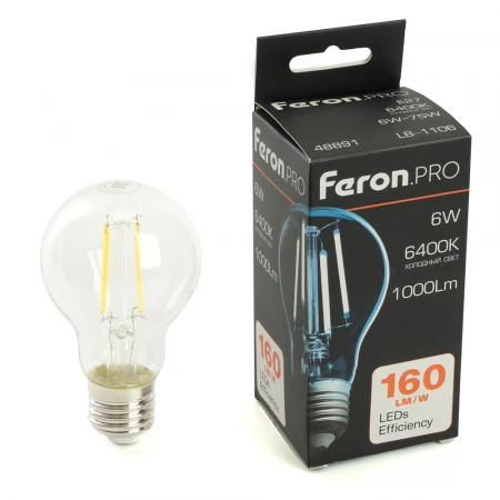 Лампа светодиодная Feron.PRO LB-1106 Шар E27 1000LM 6W 175-265V 6400K 48891 Лампа светодиодная Feron.PRO LB-1106 Шар E27 1000LM 6W 175-265V 6400K 48891