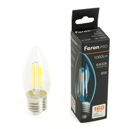 Лампа светодиодная Feron.PRO LB-1206 Свеча E27 1000LM 6W 175-265V 6400K 51240 Лампа светодиодная Feron.PRO LB-1206 Свеча E27 1000LM 6W 175-265V 6400K 51240