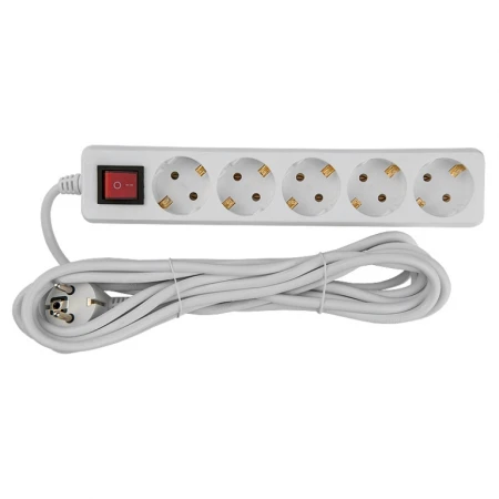 Удлинитель бытовой General GES-16-3x100-5-10m-S, 16А, 3х1 мм2, 5 мест, 10 метров, с заземлением, с выключателем