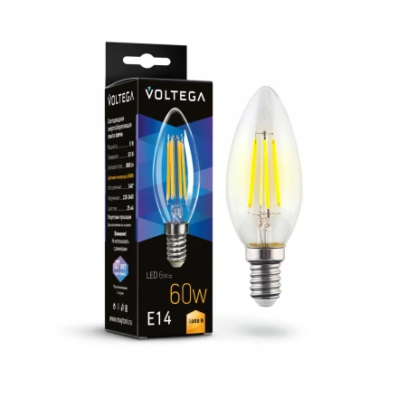 Лампа светодиодная Voltega E14 6W 3000К прозрачная 7198 Лампа светодиодная Voltega E14 6W 3000К прозрачная 7198